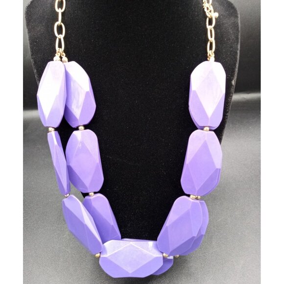 Purple Necklace Double Tier Plastic Vintage Fashion Jewelry 24 Inch Accessory - Picture 1 of 16